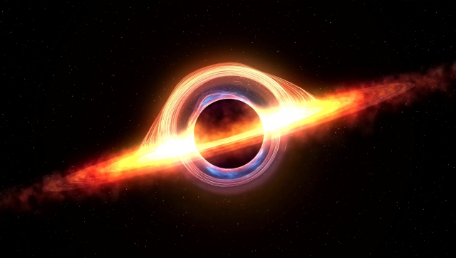 Black hole image with light surrounding it