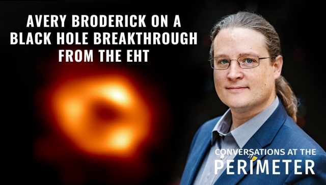 Profile picture of a man wearing a suit and glasses with a black hole image behind him