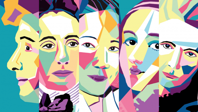 Illustration of famous women scientist faces